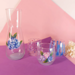 Hydrangea Water Cups Set of Six with Bottle