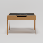 Double faced table with storage