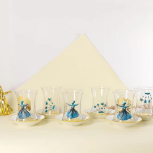 Gold Dancing Dervish Tea Cups With Saucers Set of Six