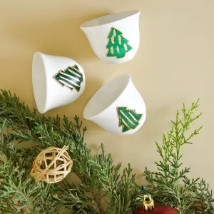 Evergreen Tree Accents with a Touch of Gold – Arabic Coffee Cups (Set of Six)