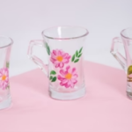 Bird & Flower Pink Blooms – Tea Cups with Handles (Set of 6)