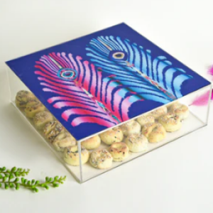 Peacock Feather – Acrylic Square Box (25x25 cm)