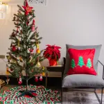Hand-Embroidered Christmas Trees Cushion