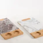 Service Tray Marble with Cup Holder Wood
