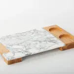 Service Tray Marble with Cup Holder Wood