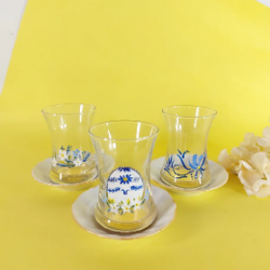 Blue Easter Egg Tea Cups With Saucers Set of Six