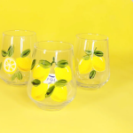 Fresh Lemons with Blue Water Cups Set of Six
