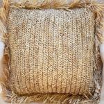 Square Raffia Cushion With Fringes