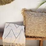 Square Raffia Cushion With Fringes