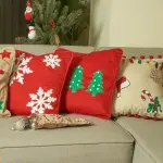 Hand-Embroidered Christmas Trees Cushion