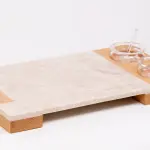 Service Tray Marble with Cup Holder Wood