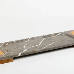 Service Tray Marble + Wood Hand - Gray