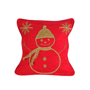 Sparkle Snowman Cushion in Red